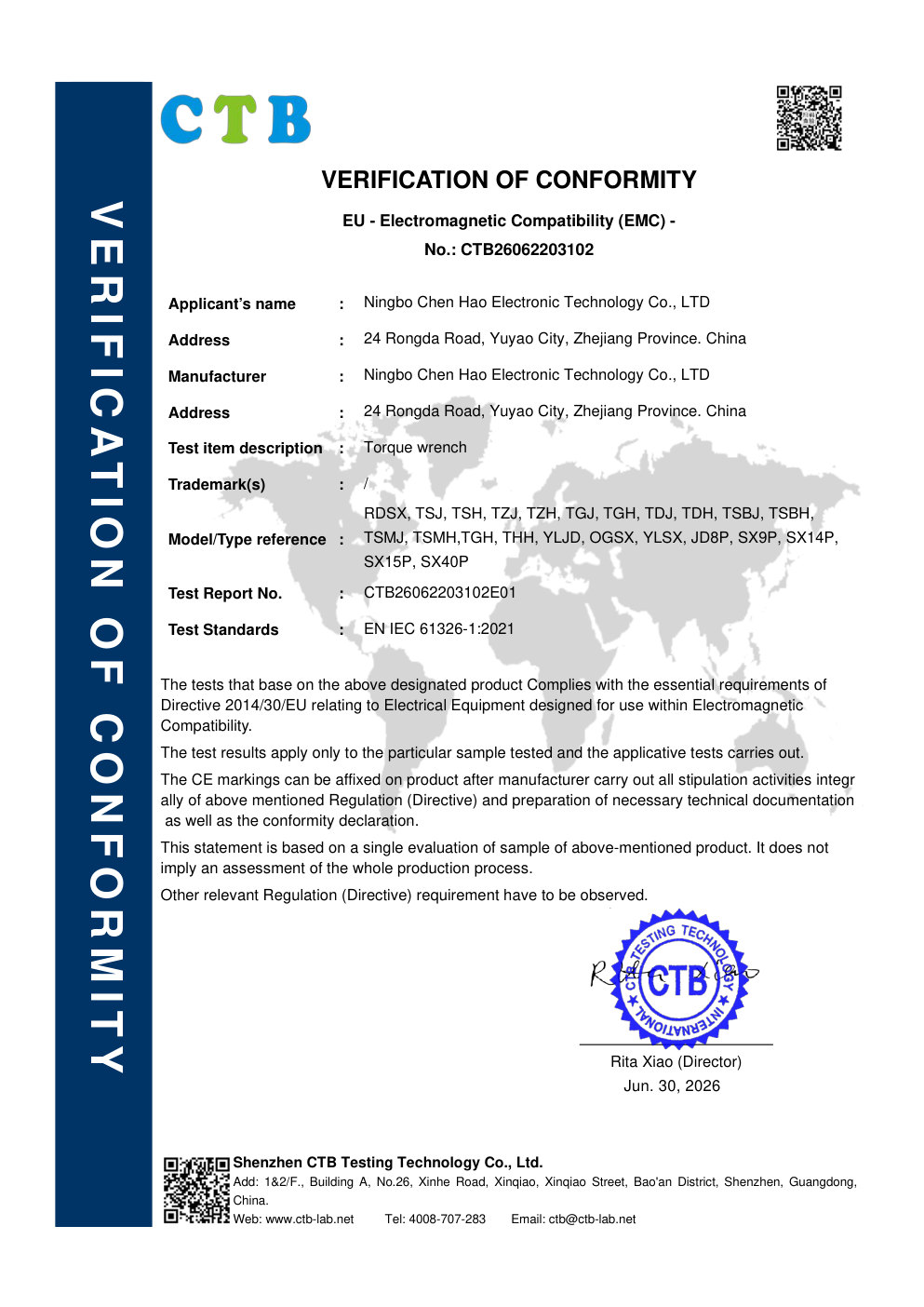 CE certificate covering battery-powered tools