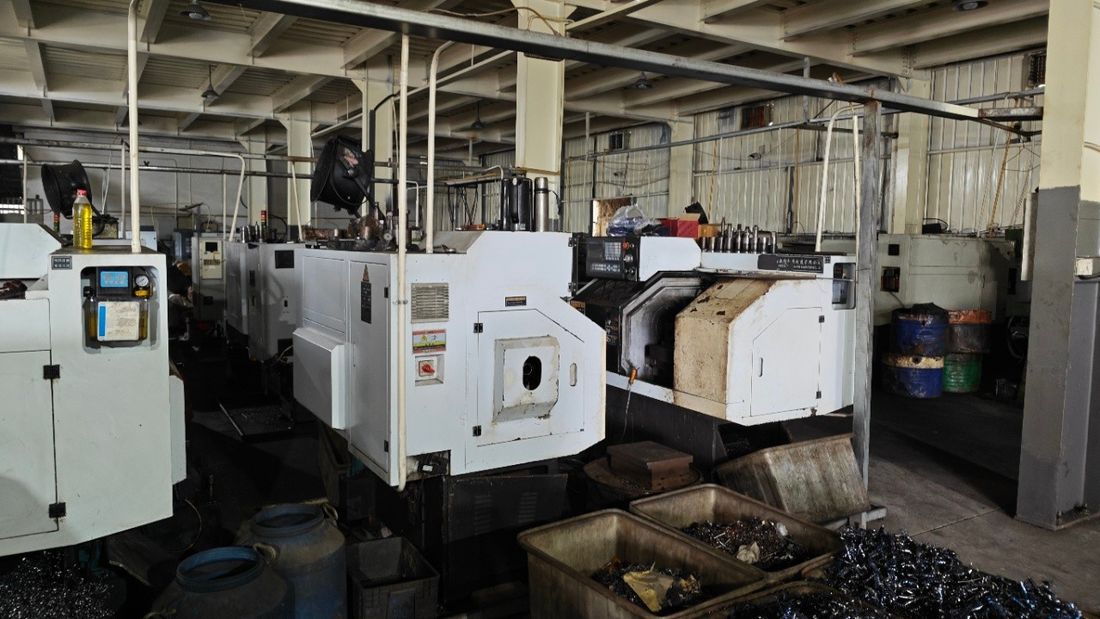 Row of automatic lathes